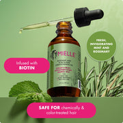 Mielle Rosemary & Mint Hair Oil bottle showing the 2-ounce packaging, designed to strengthen, smooth frizz, and nourish dry scalp.