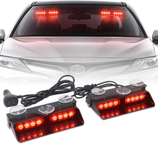 2 in 1 Emergency Dash Strobe Lights Interior Windshield Lights Amber White Warning Hazard Safety Flashing W/Suction Cups for Construction Vehicles, Trucks Car (2×7.16 Inch, 16 LED)