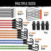 HORUSDY 28-piece bungee cords with hooks, includes 10 to 48-inch assortment for securing and bundling items.