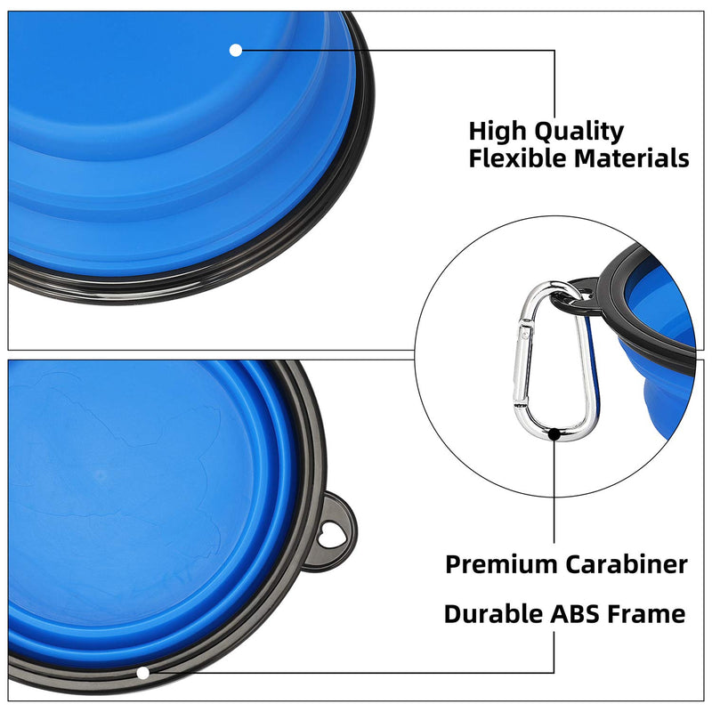 Kytely Large Collapsible Dog Bowls 2 Pack, 34oz Foldable Dog Travel Bowl, Portable Pet Water Food Bowl with Clasp, Pet Cat Feeding Cup Dish for Traveling, Walking, Hiking (Black+Blue)