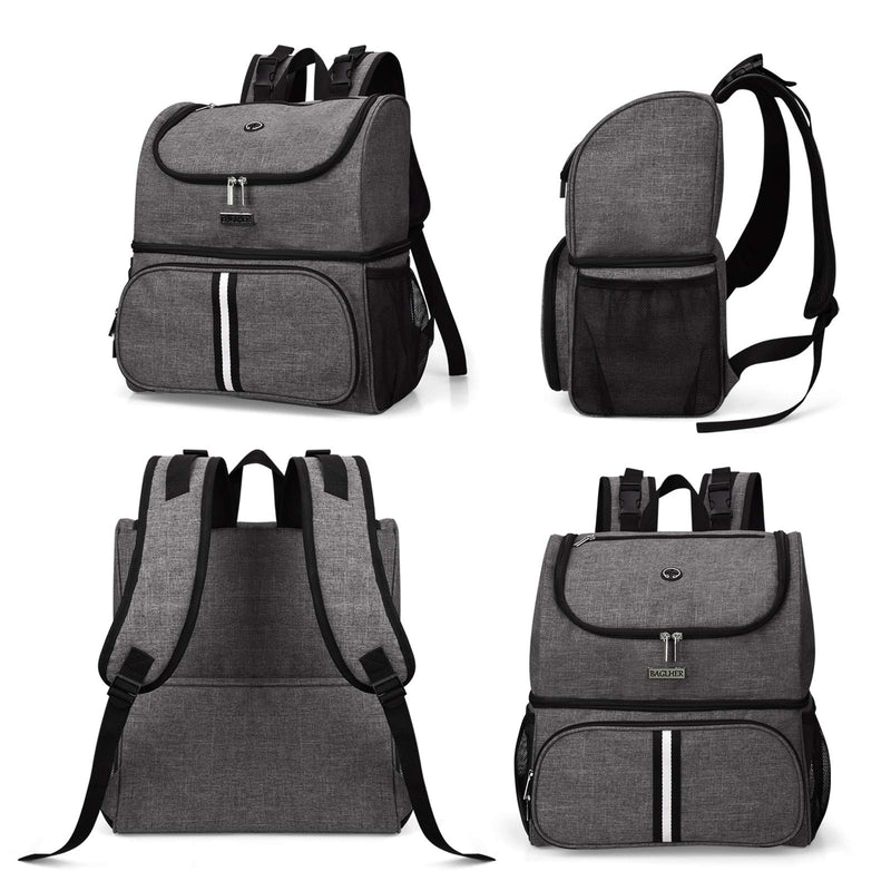 BAGLHER Pet Travel Bag, Double-Layer Pet Supplies Backpack (for All Pet Travel Supplies), Pet Travel Backpack with 2 Silicone Collapsible Bowls and 2 Food Baskets Grey