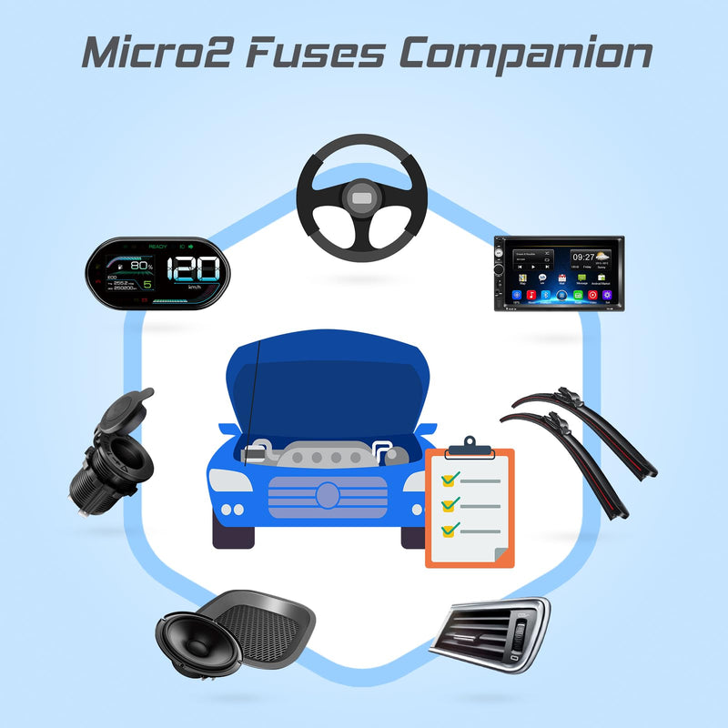 JOREST 60Pcs Micro Assorement Fuses Kit -Micro2 Fuse kit, Micro 2 Automotive Replacement Fuses for Car RV Truck Motorcycle(2Amp 3A 5A 7.5A 10A 15A 20A 25A 30A 35A 40A)