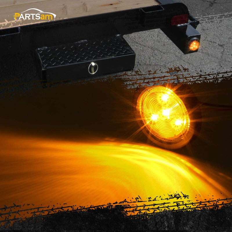 Partsam 10-pack round LED trailer side marker lights with amber and red lenses, waterproof sealed design for trucks and RVs.