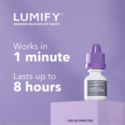 LUMIFY eye drops for red eyes, redness relief, 0.17 fl oz bottle, showing the eye drop container and bright eyes.
