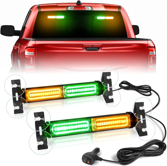 1002L Emergency Strobe Traffic Advisor Light Bar: 40 LED Dash Safety Warning Flashing Light, Front/Rear Windshield Visor for Construction Vehicle, Tow/Plow Truck (2X10.7Inch, Amber White)