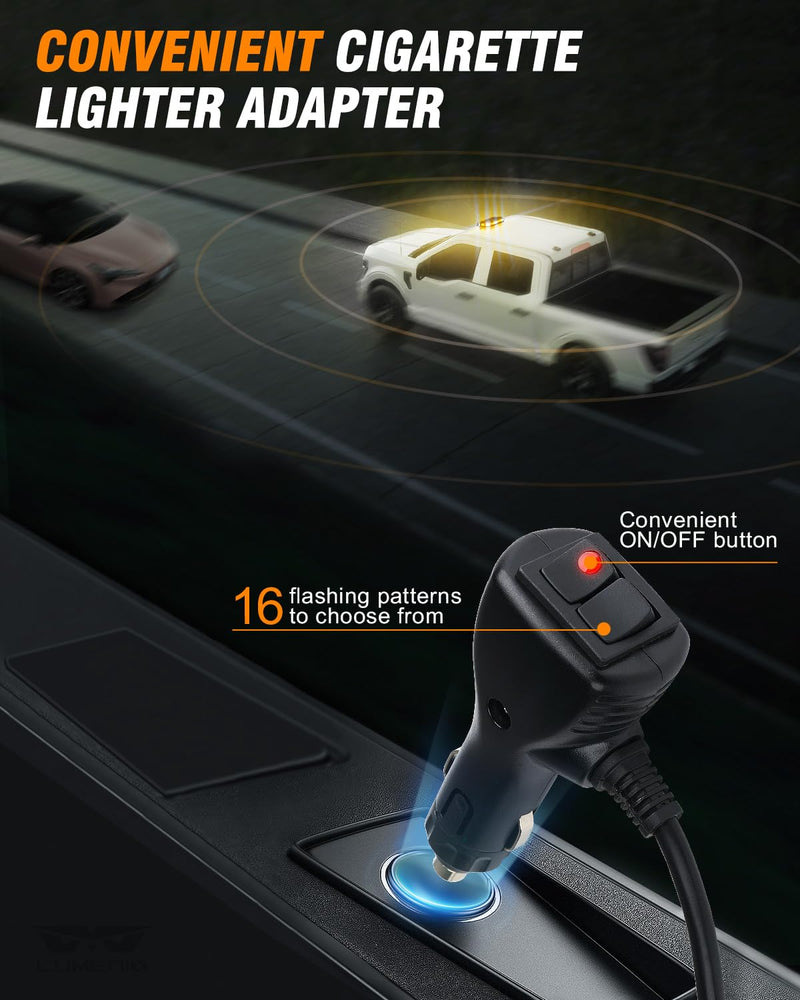 LUMENIX 56 LED roof top strobe beacon light bar with amber and white flashing lights for construction, emergency, and safety vehicles.