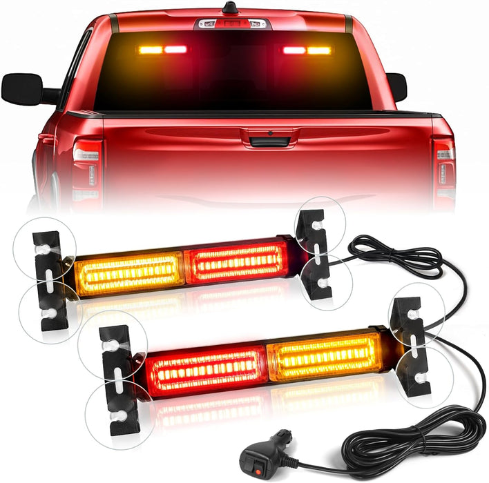 1002L Emergency Strobe Traffic Advisor Light Bar: 40 LED Dash Safety Warning Flashing Light, Front/Rear Windshield Visor for Construction Vehicle, Tow/Plow Truck (2X10.7Inch, Amber White)