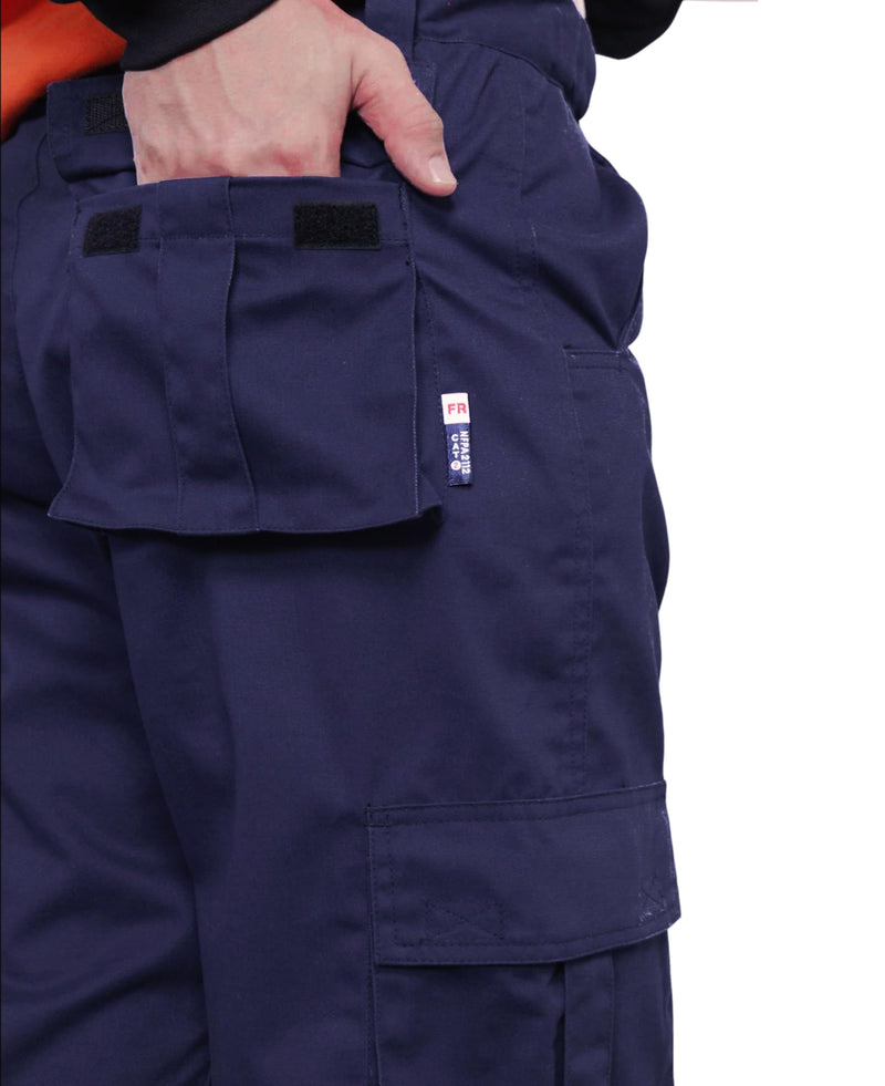 BOCOMAL FR Pants High Visibility Cargo Pockets Flame Resistant Hi-Vis Workwear Water & Oil Repellent Finish Navy