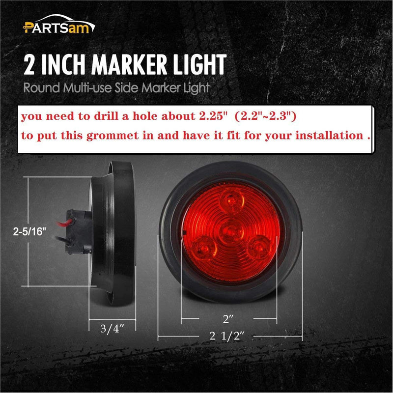 Partsam 10-pack round LED trailer side marker lights with amber and red lenses, waterproof, sealed mount, ideal for trucks and RVs
