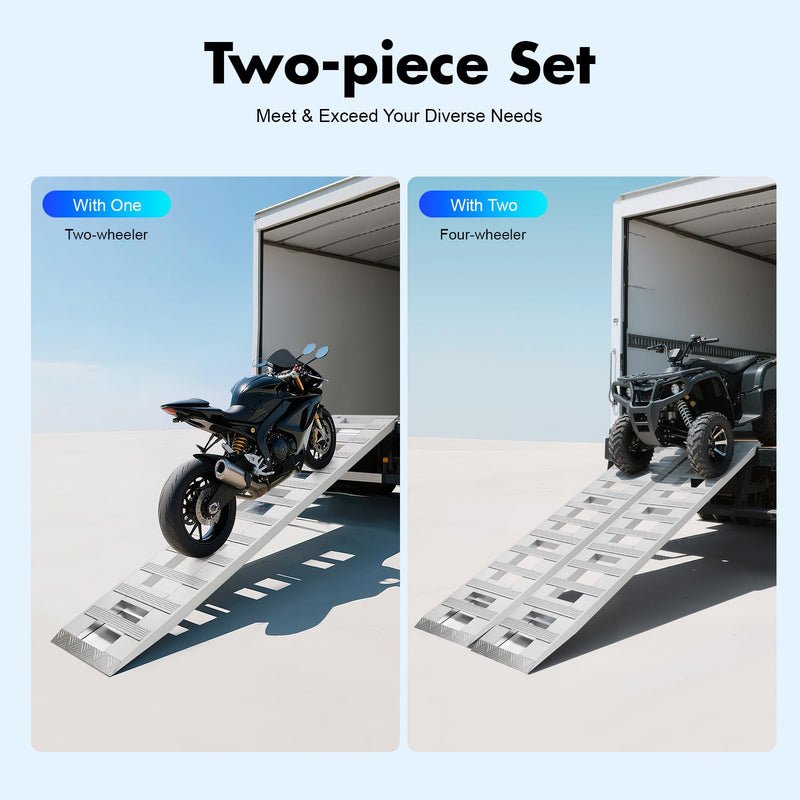 2pcs Aluminum Trailer Ramps, 6800lbs 72" x 15" Heavy-Duty Anti-Slip Truck Car Auto Trailer Ramps Universal Loading Ramp with Top Hook Attaching End for Motorcycle Auto Lawn Tractors ATVs, Lawnmowers