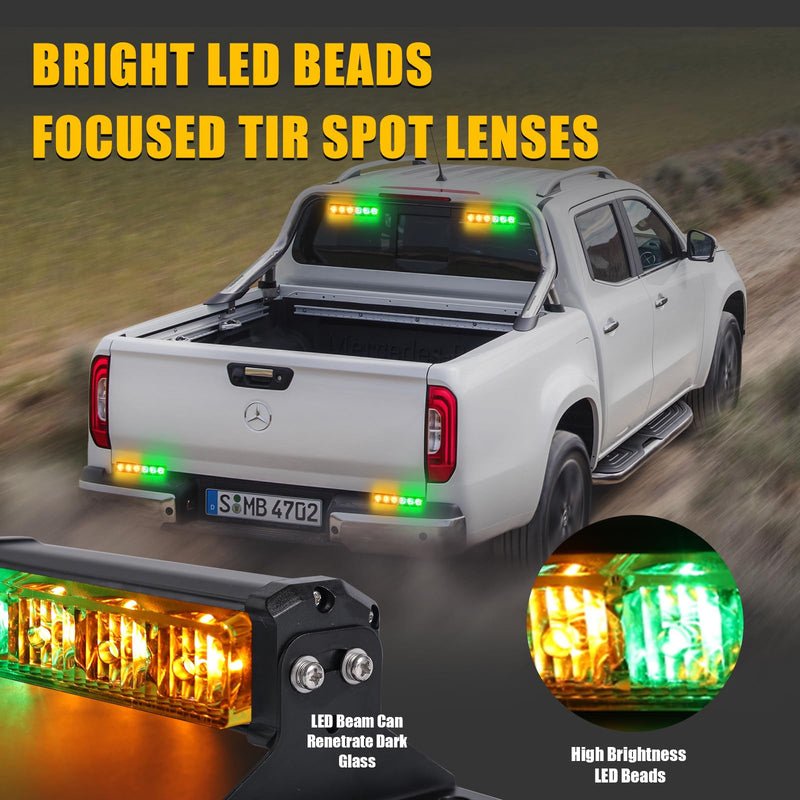 Tiannor 6.1-inch emergency strobe lights with 12 LED hazard warning flashers in amber and green for construction and tow trucks.