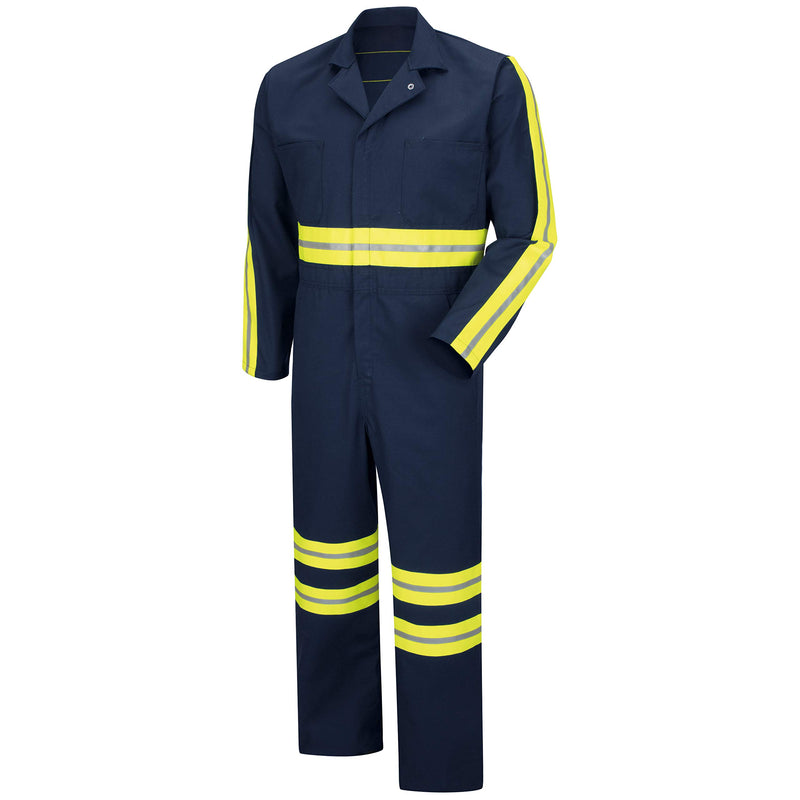 Red Kap Men's Enhanced Visibility Action Back Coverall, Navy with Yellow/Green Visibility Trim, 54