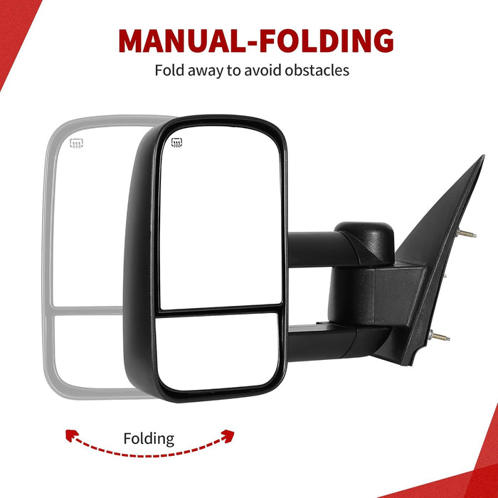 Towing Mirrors Compatible with 2014-2018 Chevy Silverado GMC Sierra 1500, 2015-2018 Silverado Sierra 2500 HD 3500 HD, Power Control Heated Manually Folding Telescoping Side Mirror Black