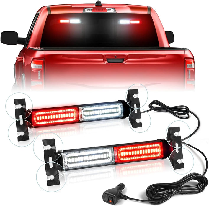 1002L Emergency Strobe Traffic Advisor Light Bar: 40 LED Dash Safety Warning Flashing Light, Front/Rear Windshield Visor for Construction Vehicle, Tow/Plow Truck (2X10.7Inch, Amber White)