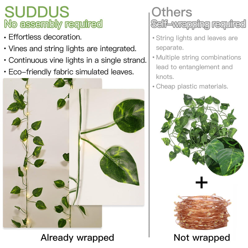 suddus Vine with Fairy Lights Battery Operated, 33ft100 LED Pothos String Lights with Remote, Leaf Lights for Bedroom, Room, Wall, Garden, Party, Wedding Dorm Decor(Warm White) - Durrett Recovery