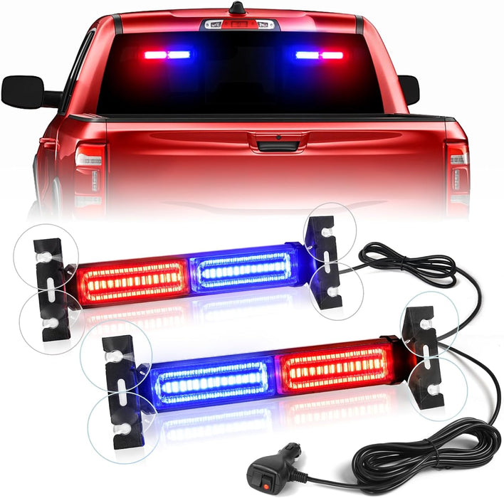 1002L Emergency Strobe Traffic Advisor Light Bar: 40 LED Dash Safety Warning Flashing Light, Front/Rear Windshield Visor for Construction Vehicle, Tow/Plow Truck (2X10.7Inch, Amber White)