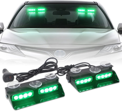 2 in 1 Emergency Dash Strobe Lights Interior Windshield Lights Amber White Warning Hazard Safety Flashing W/Suction Cups for Construction Vehicles, Trucks Car (2×7.16 Inch, 16 LED)