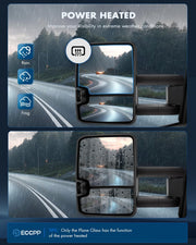 ECCPP tow mirrors for Chevy GMC 1500 2500 HD with black housing, heated, power-adjusted, and turn signal lights on each side.