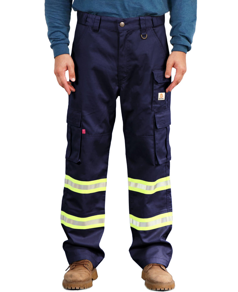 BOCOMAL FR Pants High Visibility Cargo Pockets Flame Resistant Hi-Vis Workwear Water & Oil Repellent Finish Navy