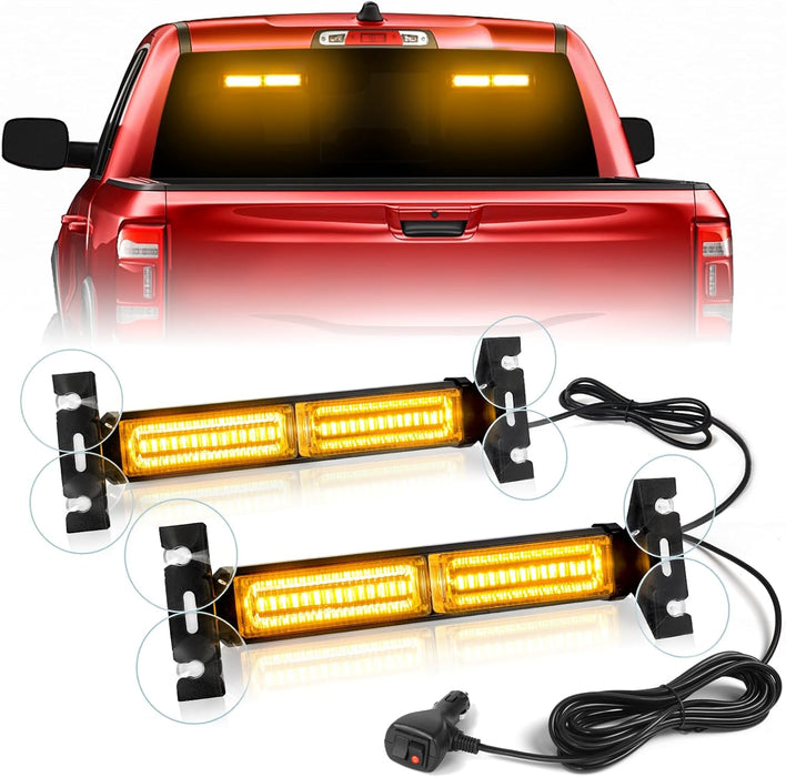 1002L Emergency Strobe Traffic Advisor Light Bar: 40 LED Dash Safety Warning Flashing Light, Front/Rear Windshield Visor for Construction Vehicle, Tow/Plow Truck (2X10.7Inch, Amber White)