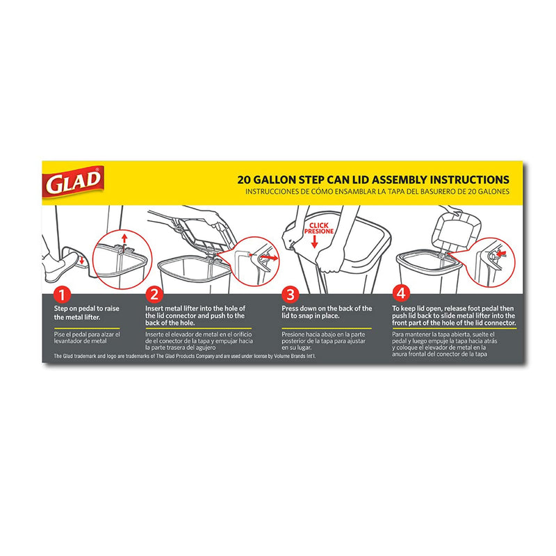 Grey Glad 20-gallon kitchen trash can with lid, foot pedal, odor protection, and garbage bag rings for hands-free waste disposal.