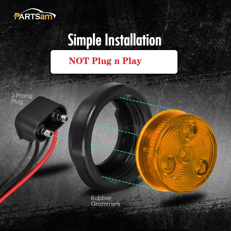 Partsam 10-pack round LED trailer side marker lights with red and amber lenses, waterproof sealed grommet mount, suitable for trucks and RVs.