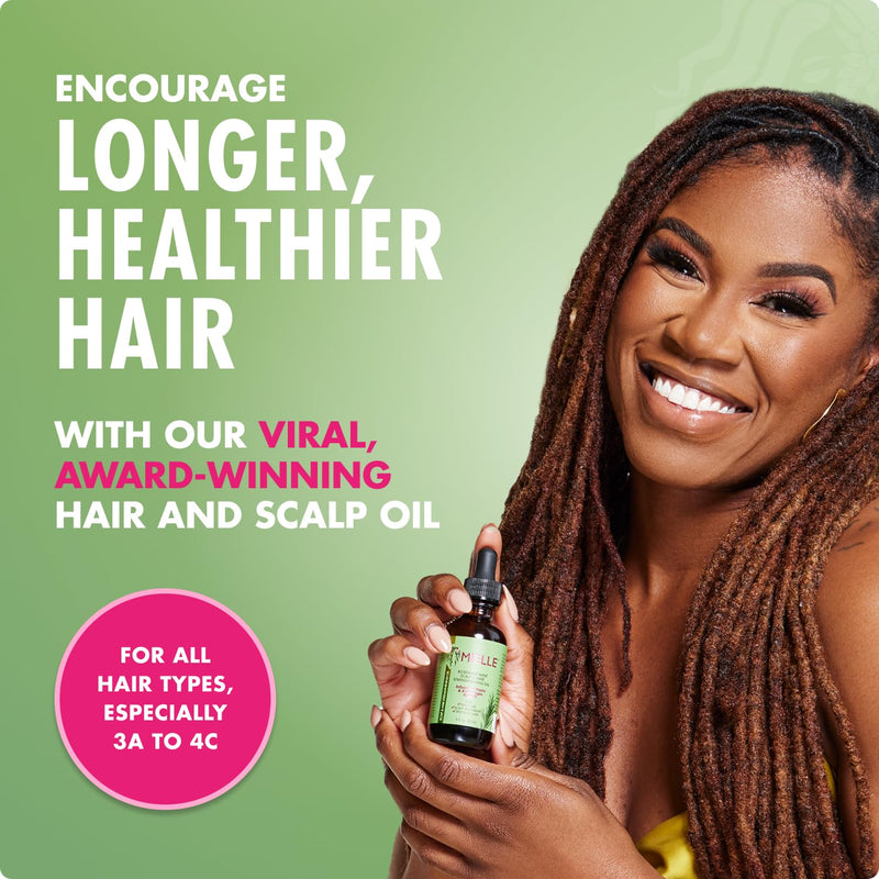 Mielle Organics Rosemary & Mint Hair Oil bottle with dropper, designed to strengthen and condition frizzy, damaged hair and dry scalp.