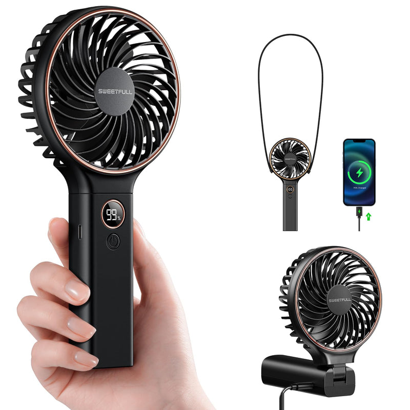 SWEETFULL Handheld Portable Fan, 5000mAh Rechargeable Battery, 6 Speed Wind, LED Digital Display, Foldable Electric Personal Mini Travel Fan with Backup Power, Summer Essentials Gifts for Women Girl
