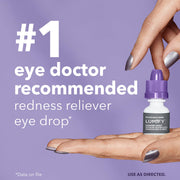 LUMIFY eye drops for red eyes, redness relief, showing a small 0.17 fl oz bottle and a close-up of clear, bright eyes.