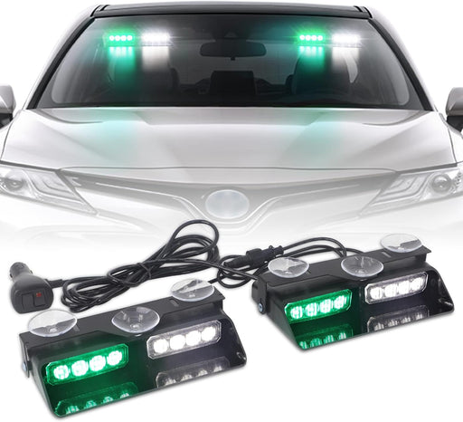 2 in 1 Emergency Dash Strobe Lights Interior Windshield Lights Amber White Warning Hazard Safety Flashing W/Suction Cups for Construction Vehicles, Trucks Car (2×7.16 Inch, 16 LED)