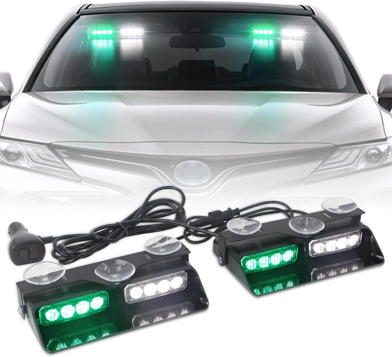 2 in 1 Emergency Dash Strobe Lights Interior Windshield Lights Amber White Warning Hazard Safety Flashing W/Suction Cups for Construction Vehicles, Trucks Car (2×7.16 Inch, 16 LED)