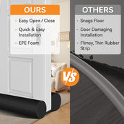Two LADANY adjustable door draft stoppers blocking under door gaps to reduce drafts, noise, and heat loss.