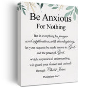Christian Canvas Wall Art Philippians 4:6-7 Be Anxious for Nothing Canvas Print Positive Scripture Canvas Painting Home Wall Decor Framed Gift 12x15 Inch - Durrett Recovery