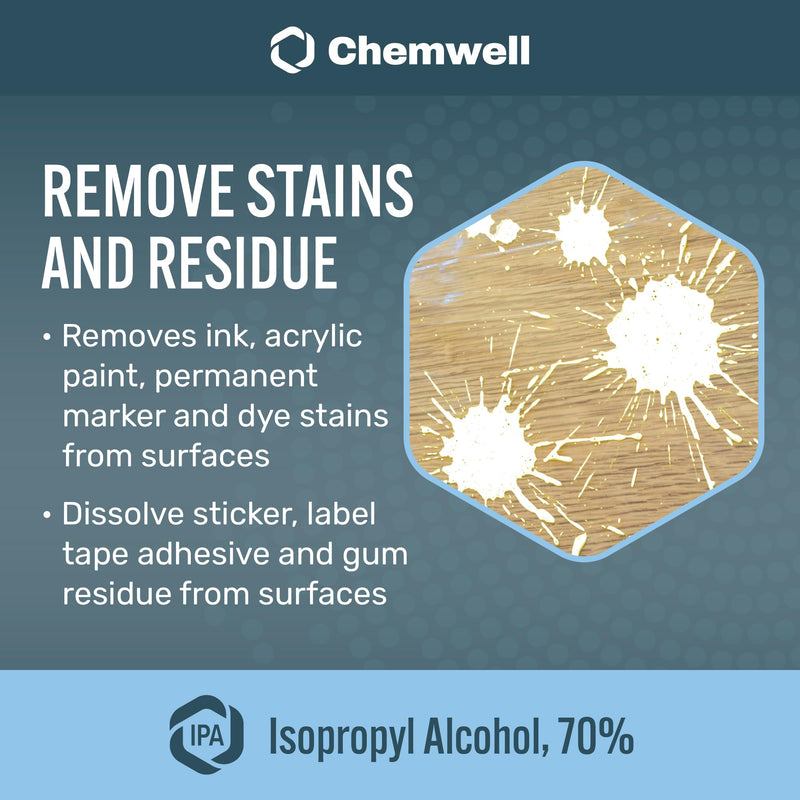 Chemwell 70% Isopropyl Alcohol gallon bottle, high purity alcohol cleaner and solvent for home and commercial use.