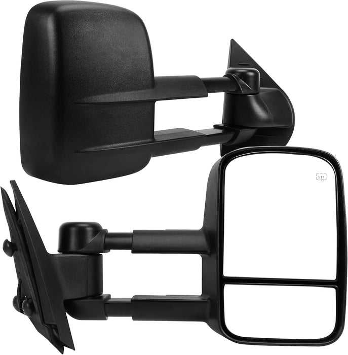 Towing Mirrors Compatible with 2014-2018 Chevy Silverado GMC Sierra 1500, 2015-2018 Silverado Sierra 2500 HD 3500 HD, Power Control Heated Manually Folding Telescoping Side Mirror Black