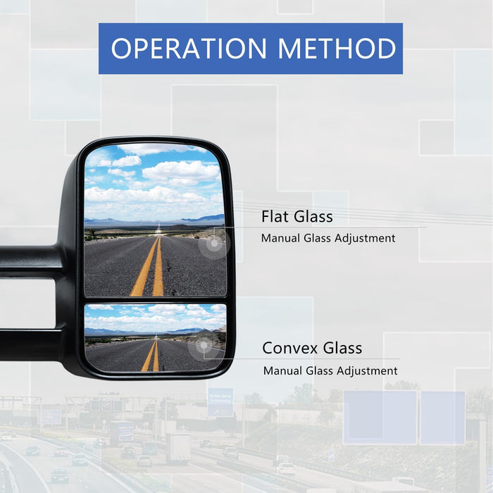 Pair Tow Mirrors Compatible with 1988-2000 Chevy GMC C/K 1500 2500 3500 Suburban Yukon Manual Telescoping Side View Mirror Set