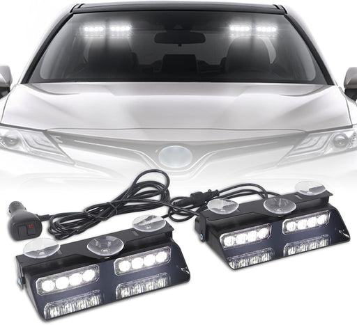 2 in 1 Emergency Dash Strobe Lights Interior Windshield Lights Amber White Warning Hazard Safety Flashing W/Suction Cups for Construction Vehicles, Trucks Car (2×7.16 Inch, 16 LED)