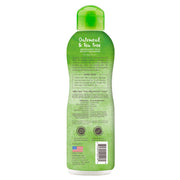 TropiClean oatmeal dog shampoo bottle with soothing medicated formula for itchy skin relief, includes Vitamin E, suitable for puppies and cats.