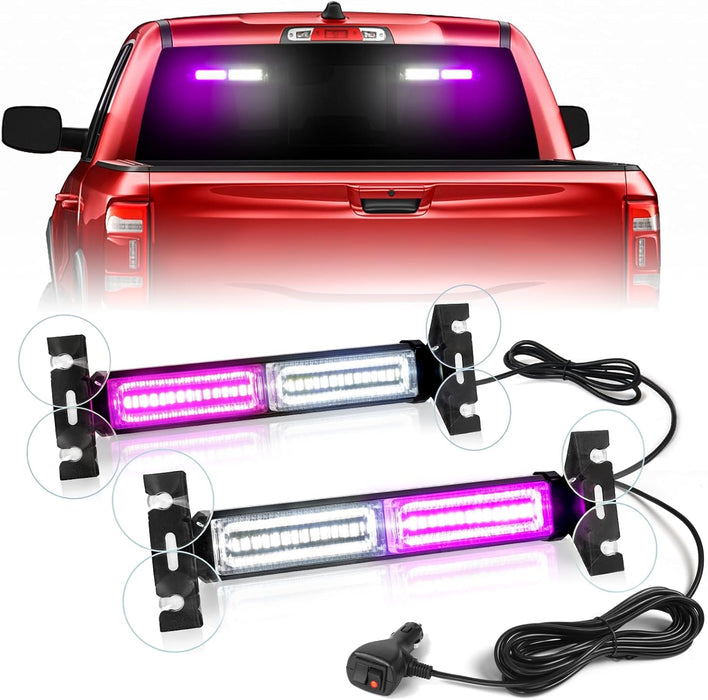 1002L Emergency Strobe Traffic Advisor Light Bar: 40 LED Dash Safety Warning Flashing Light, Front/Rear Windshield Visor for Construction Vehicle, Tow/Plow Truck (2X10.7Inch, Amber White)