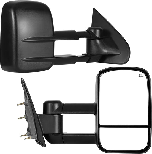 Towing Mirrors Compatible with 2014-2018 Chevy Silverado GMC Sierra 1500, 2015-2018 Silverado Sierra 2500 HD 3500 HD, Power Control Heated Manually Folding Telescoping Side Mirror Black