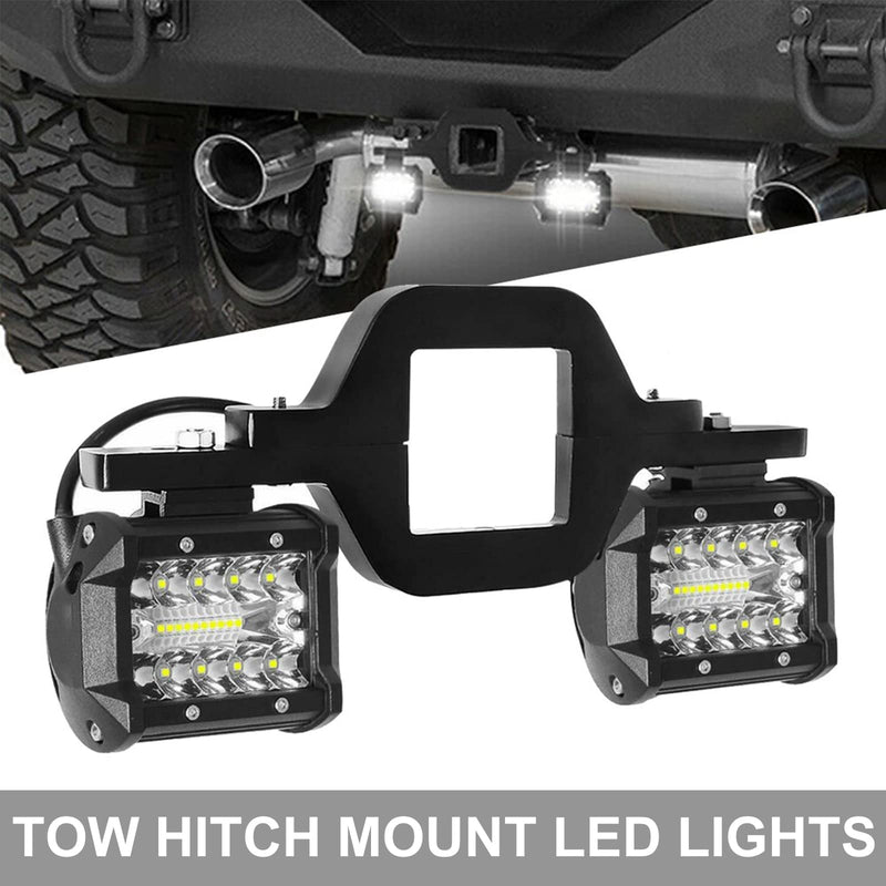 EBESTauto 4-inch LED work light pods with hitch mount brackets, ideal for trucks, trailers, SUVs, and off-road driving.