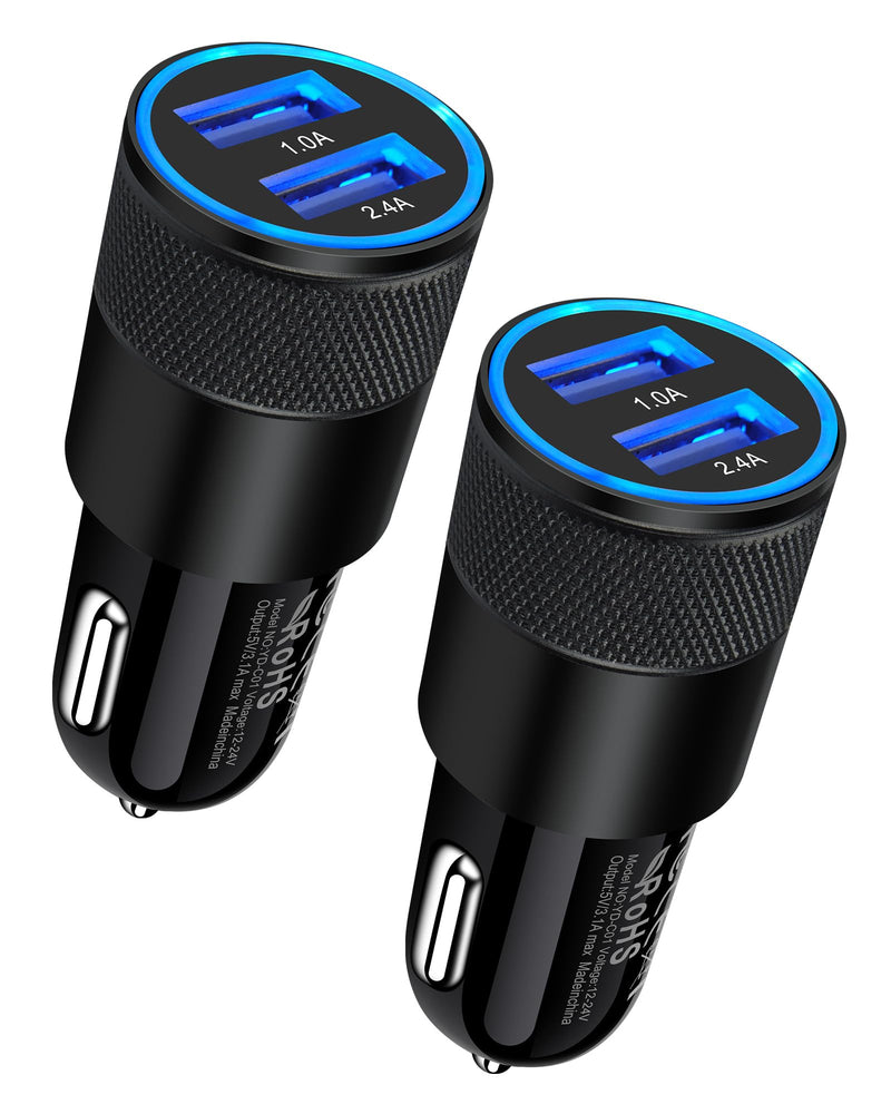 Car Charger, [2Pack/3.4a] Fast Charge Dual Port USB Cargador Carro Lighter Adapter for iPhone 15 14 13 12 11 Pro Max X XR XS 17 Plus 16, iPad, Samsung Galaxy S23 S22 S21 S25 Plus S7 j7 S10e S9 Note 8