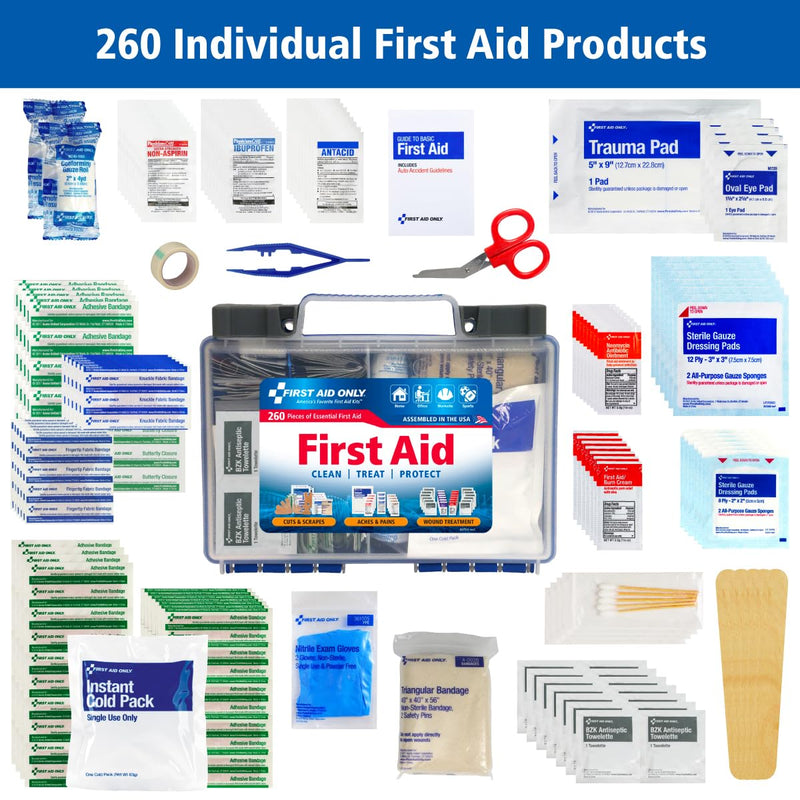 First Aid Only 91248 OSHA-Compliant First Aid Kit, All-Purpose 50-Person Emergency First Aid Kit for Business, Worksite, Home, and Car, 260 Pieces