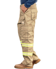 BOCOMAL high visibility FR cargo work pants with flame-resistant fabric, water and oil repellent khaki workwear, multiple cargo pockets