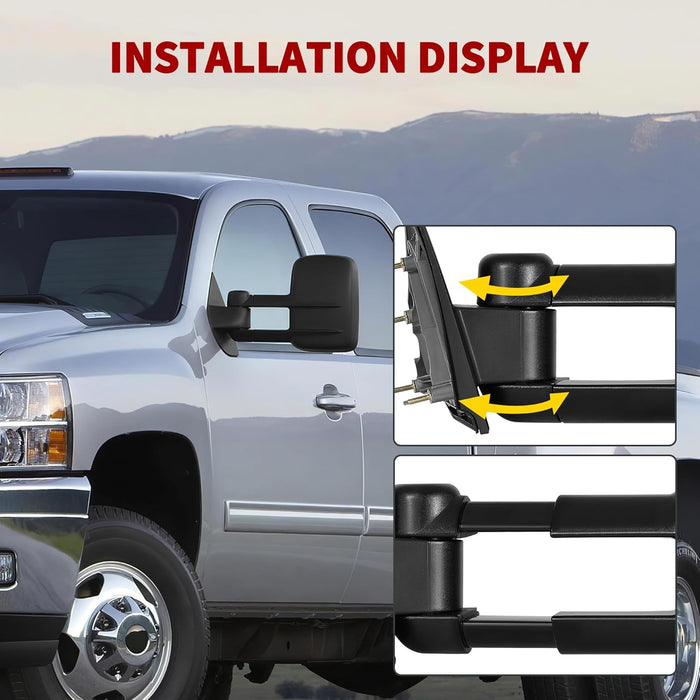 Towing Mirrors Compatible with 2014-2018 Chevy Silverado GMC Sierra 1500, 2015-2018 Silverado Sierra 2500 HD 3500 HD, Power Control Heated Manually Folding Telescoping Side Mirror Black