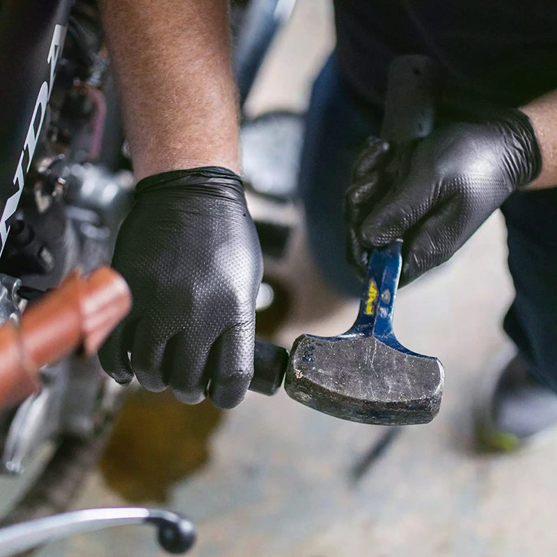 TitanFlex Heavy Duty Black Industrial Nitrile Gloves, 8-mil, XL, Box of 100, Latex Free, Raised Diamond Texture, Powder Free, Food Safe, Rubber Gloves, Mechanic Gloves