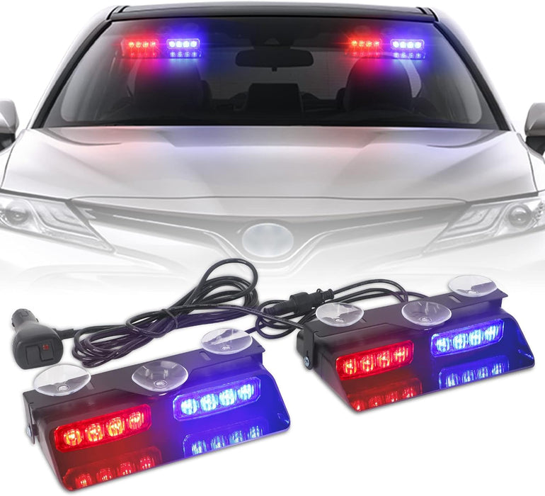 2 in 1 Emergency Dash Strobe Lights Interior Windshield Lights Amber White Warning Hazard Safety Flashing W/Suction Cups for Construction Vehicles, Trucks Car (2×7.16 Inch, 16 LED)