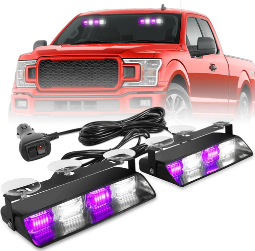 2002L Emergency Dash Strobe Lights: Amber White Safety Lights, Flashing Warning Hazard Windshield Visor Traffic Light Bars for Trucks, Construction Vehicles (2X8.5 Inch, 48LED)