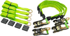 (4 Pack 2"X144" Car Tie down Straps W/Ratchet Snap Hooks & 33" over the Wheel Tire Straps - 3,333 LBS WLL Heavy Duty Tire Straps for Car Trailer - High Visibility Green Webbing