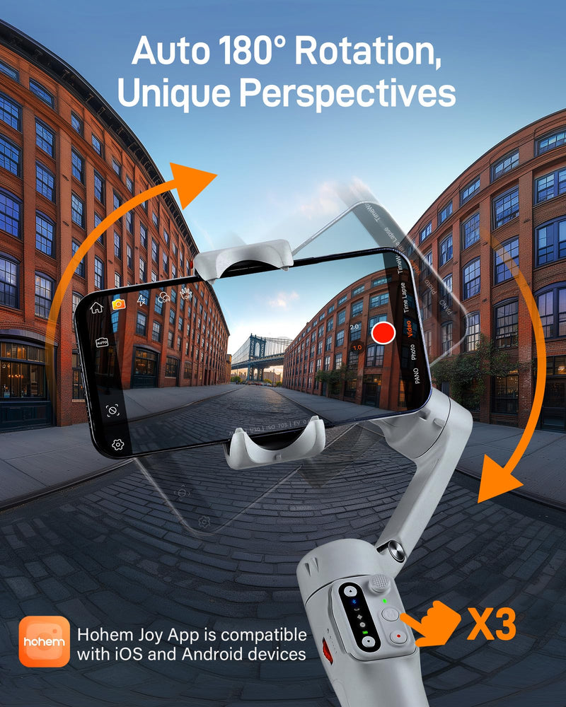 hohem iSteady X3 SE gimbal stabilizer for iPhone and Android, portable 3-axis phone stabilizer with detachable remote control.